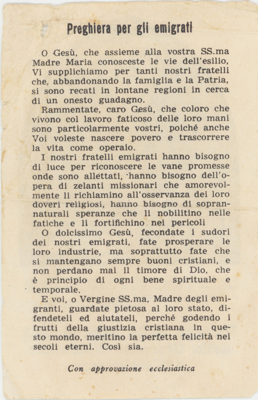 Ricordo della celebrazione della Giornata Nazionale dell'emigrante 1952 - retro