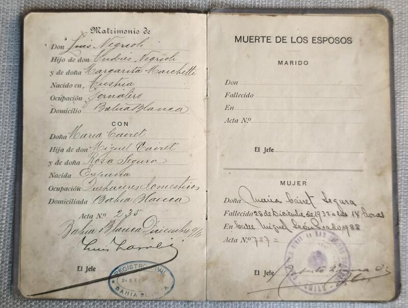 Libreta de familia Negrioli Cairet - 2