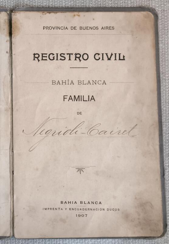 Libreta de familia Negrioli Cairet