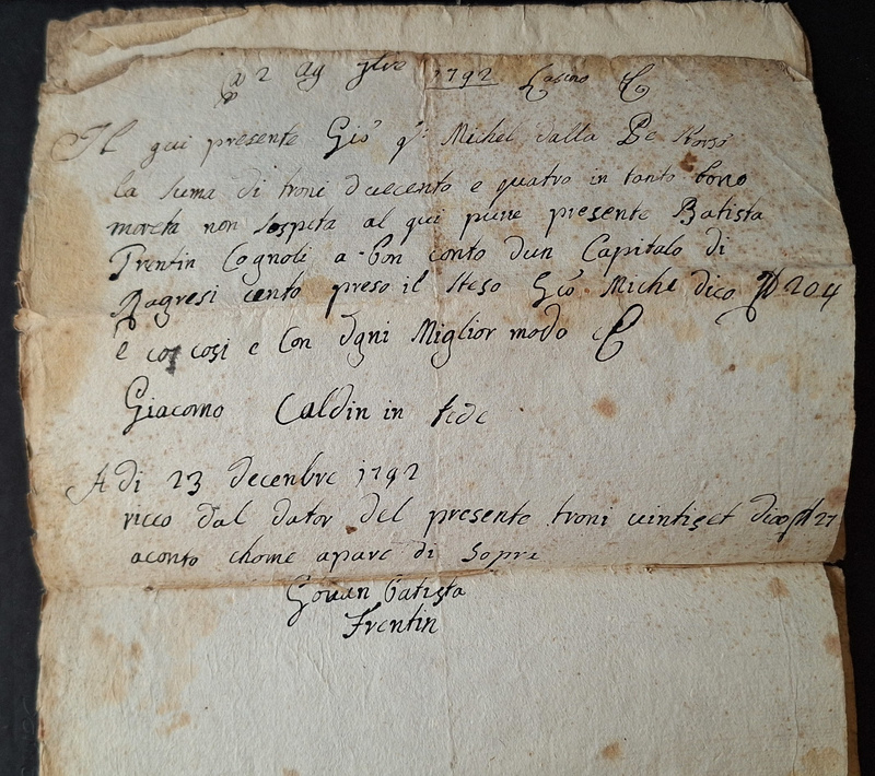 Pagamento dalla Pe 1792