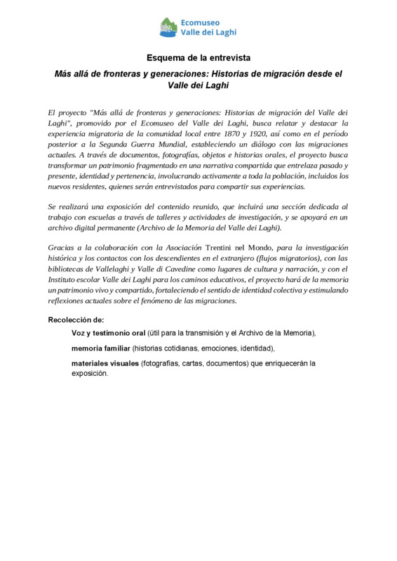 Esquema de la entrevista Más allá de fronteras y generacione