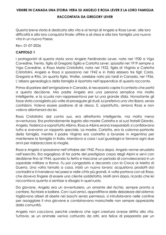 L'emigrazione in Canada di Angelo e Rosa Lever