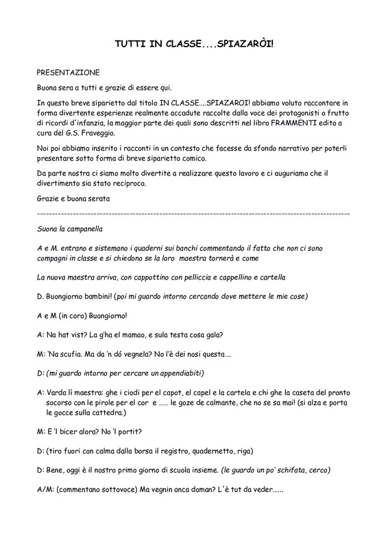 Tutti in classe... spiazaròi - copione