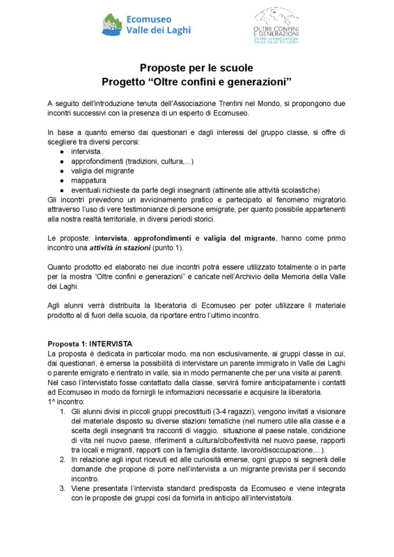 Progetto didattico: Oltre confini e generazioni