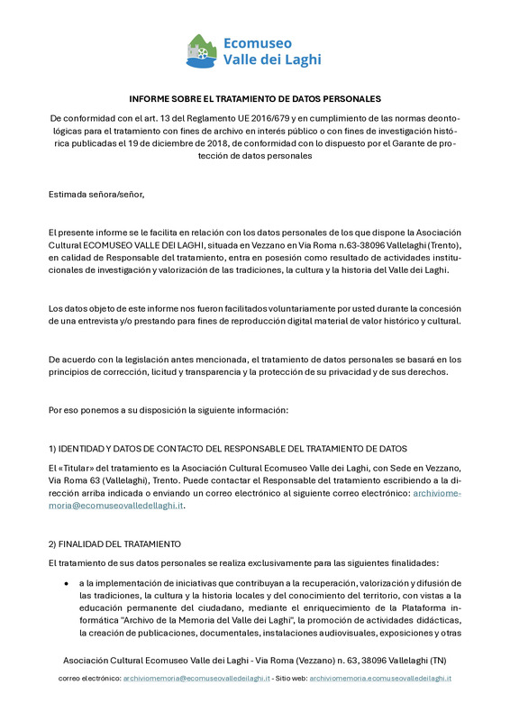 Informe sobre el tratamiento de datos personales - informativa spagnolo
