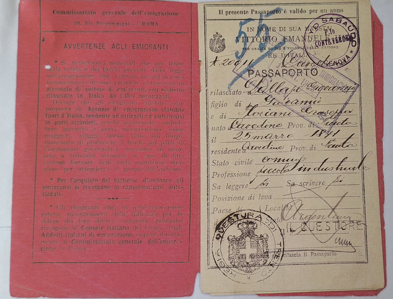 Passaporto di Dallapè Giovanni - prima pagina