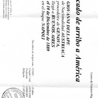 Certificato di arrivo in America di Giovanni Dallapè